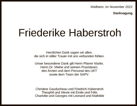 Anzeige von Friederike Haberstroh von Reutlinger General-Anzeiger