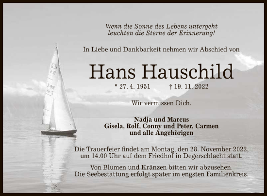 Anzeige von Hans Hauschild von Reutlinger General-Anzeiger