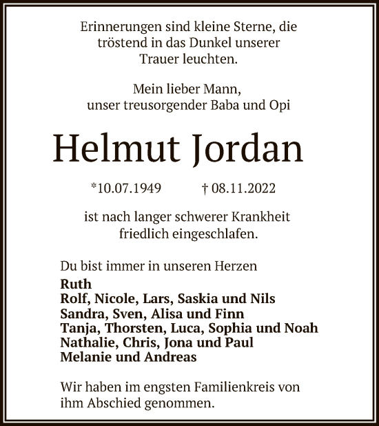 Anzeige von Helmut Jordan von Reutlinger General-Anzeiger