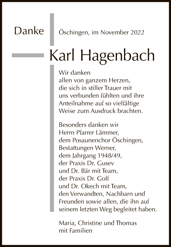 Anzeige von Karl Hagenbach von Reutlinger General-Anzeiger