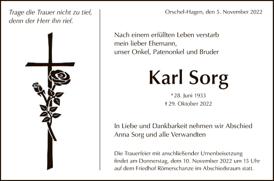 Anzeige von Karl Sorg von Reutlinger General-Anzeiger