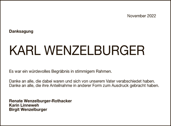 Anzeige von Karl Wenzelburger von Reutlinger General-Anzeiger