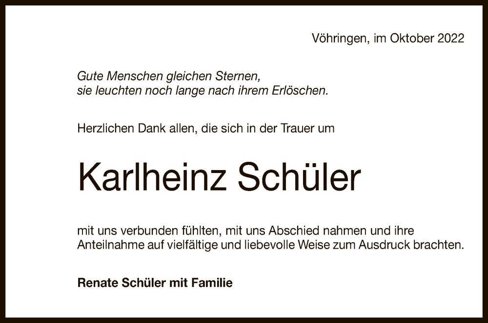  Traueranzeige für Karlheinz Schüler vom 05.11.2022 aus Reutlinger General-Anzeiger