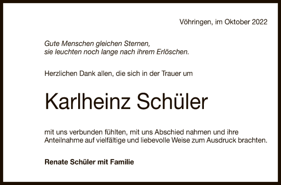 Anzeige von Karlheinz Schüler von Reutlinger General-Anzeiger