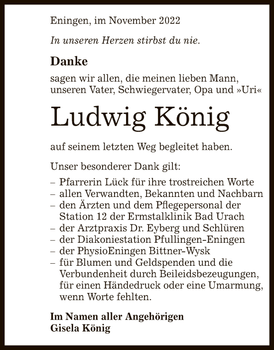 Anzeige von Ludwig König von Reutlinger General-Anzeiger