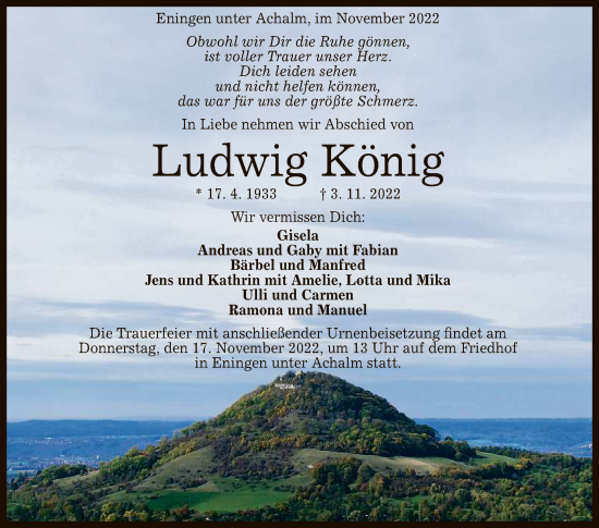 Anzeige von Ludwig König von Reutlinger General-Anzeiger