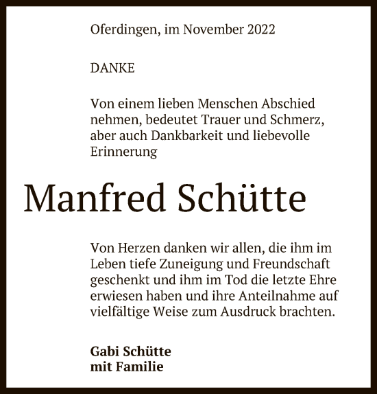 Anzeige von Manfred Schütte von Reutlinger General-Anzeiger