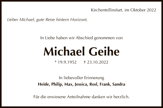 Anzeige von Michael Geihe von Reutlinger General-Anzeiger