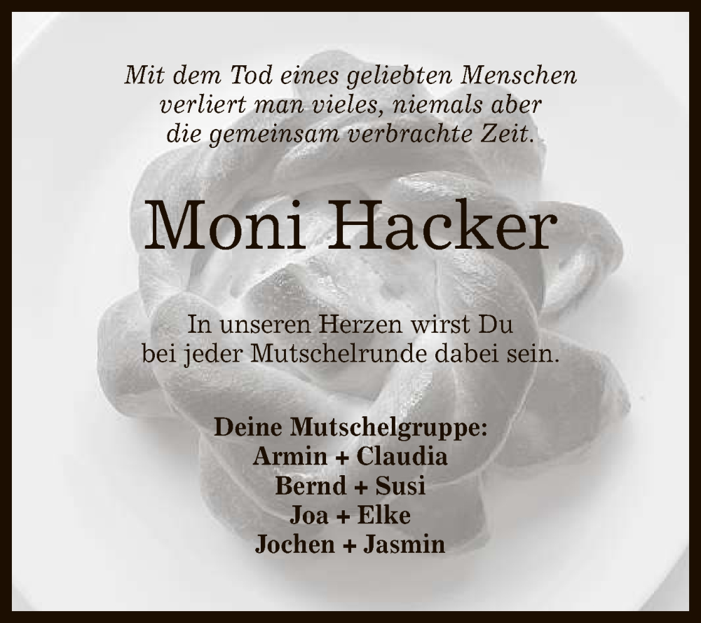  Traueranzeige für Moni Hacker vom 26.11.2022 aus Reutlinger General-Anzeiger