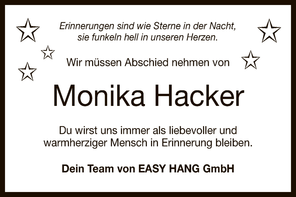  Traueranzeige für Monika Hacker vom 26.11.2022 aus Reutlinger General-Anzeiger