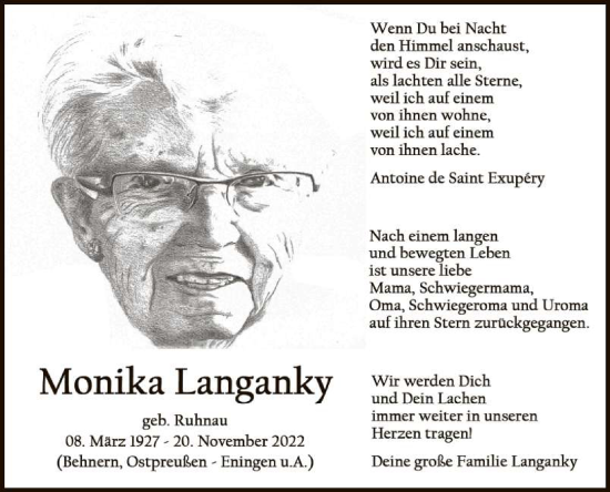 Anzeige von Monika Langanky von Reutlinger General-Anzeiger