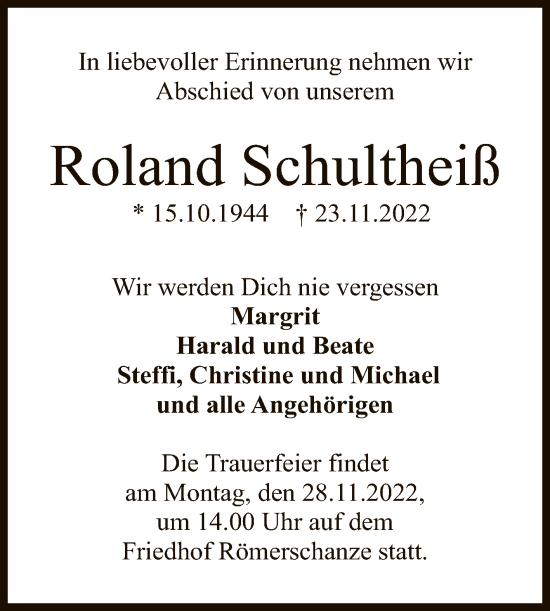Anzeige von Roland Schultheiß von Reutlinger General-Anzeiger