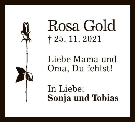 Anzeige von Rosa Gold von Reutlinger General-Anzeiger