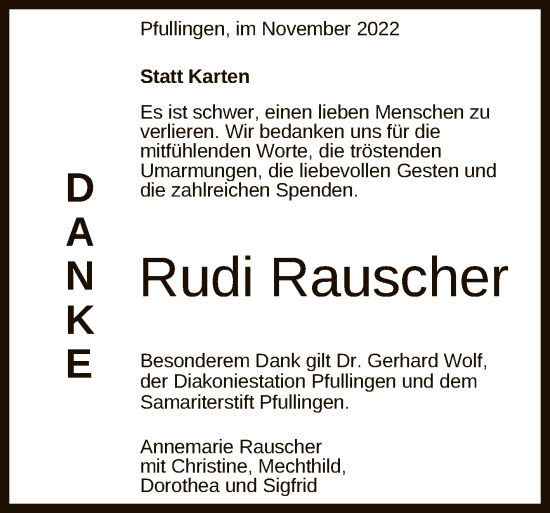 Anzeige von Rudi Rauscher von Reutlinger General-Anzeiger