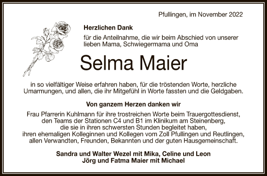 Anzeige von Selma Maier von Reutlinger General-Anzeiger