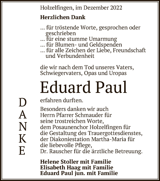 Anzeige von Eduard Paul von Reutlinger General-Anzeiger