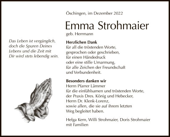 Anzeige von Emma Strohmaier von Reutlinger General-Anzeiger