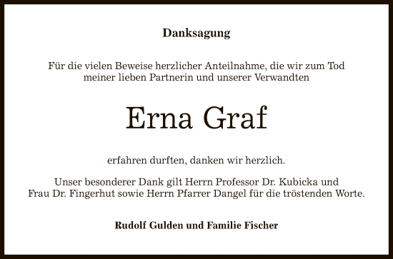 Anzeige von Erna Graf von Reutlinger General-Anzeiger