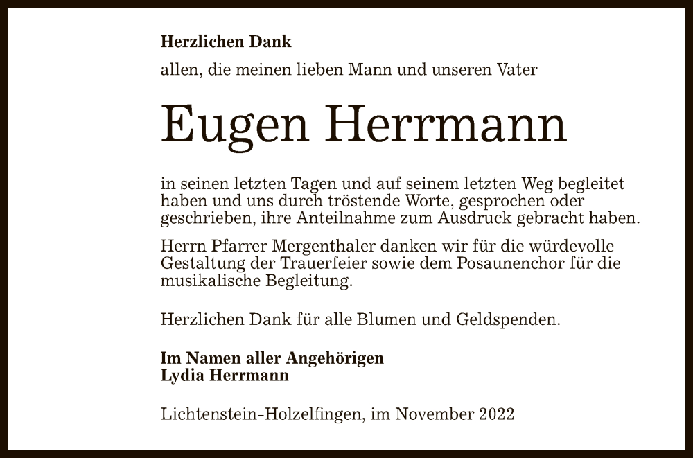  Traueranzeige für Eugen Herrmann vom 02.12.2022 aus Reutlinger General-Anzeiger