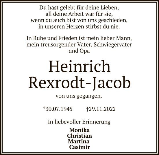 Anzeige von Heinrich Rexrodt-Jacob von Reutlinger General-Anzeiger