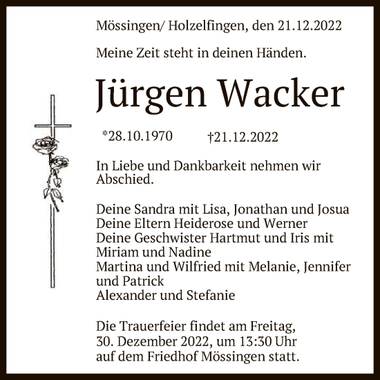 Anzeige von Jürgen Wacker von Reutlinger General-Anzeiger