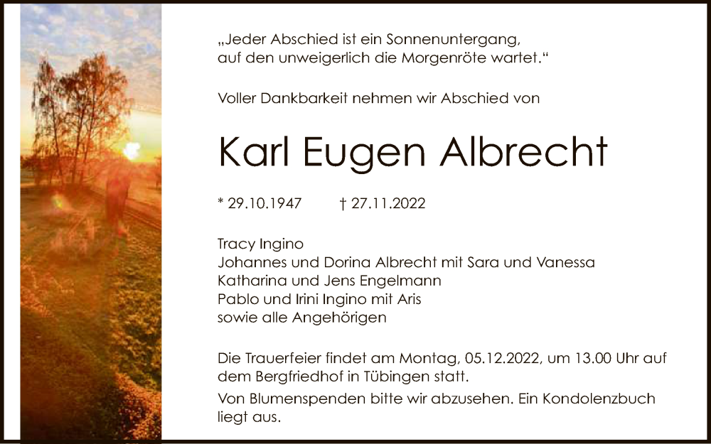  Traueranzeige für Karl Eugen Albrecht vom 01.12.2022 aus Reutlinger General-Anzeiger