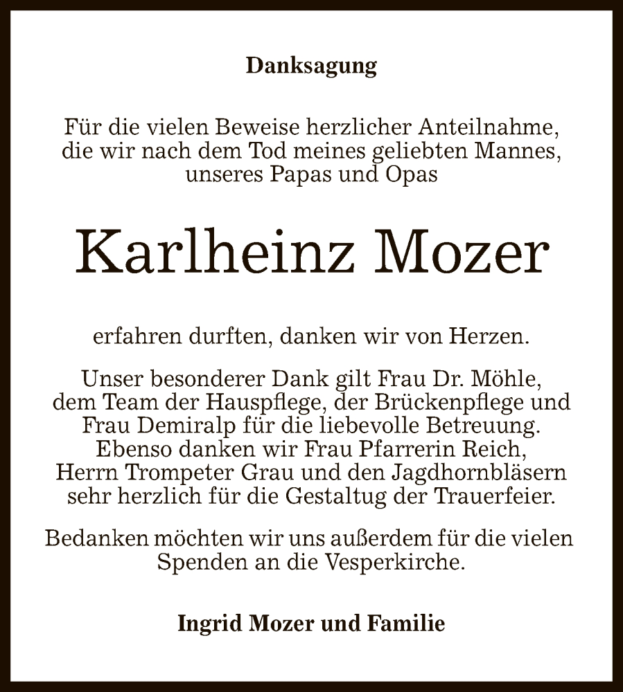  Traueranzeige für Karlheinz Mozer vom 17.12.2022 aus Reutlinger General-Anzeiger