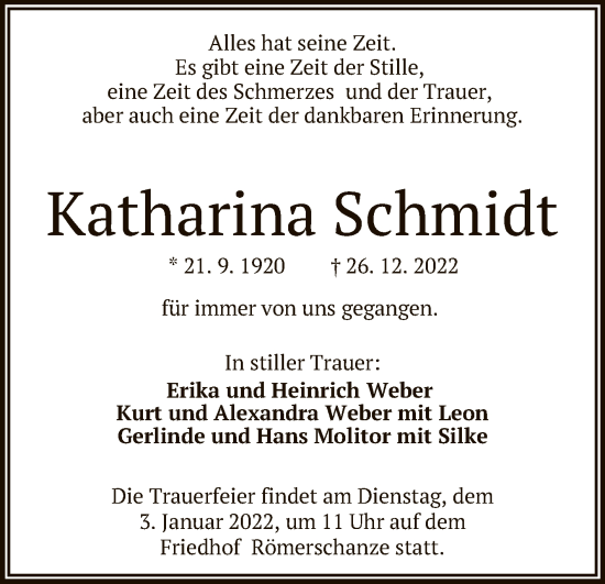 Anzeige von Katharina Schmidt von Reutlinger General-Anzeiger