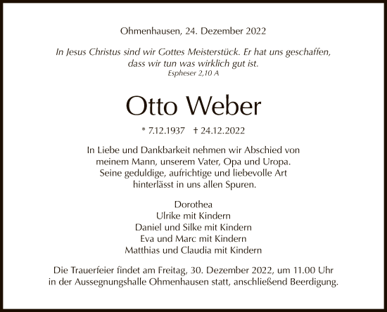 Anzeige von Otto Weber von Reutlinger General-Anzeiger