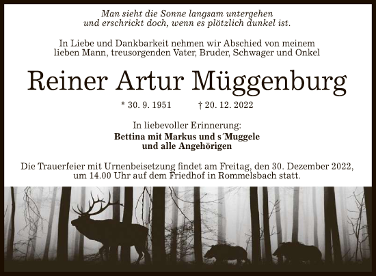 Anzeige von Reiner Artur Müggenburg von Reutlinger General-Anzeiger