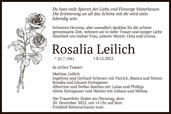 Anzeige von Rosalia Leilich von Reutlinger General-Anzeiger