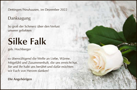 Anzeige von Silke Falk von Reutlinger General-Anzeiger