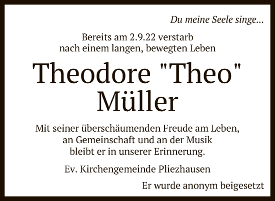 Anzeige von Theodore Müller von Reutlinger General-Anzeiger