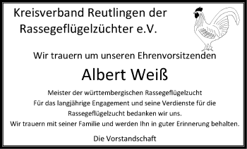 Anzeige von Albert Emil Weiß von REUTLINGER GENERAL-ANZEIGER
