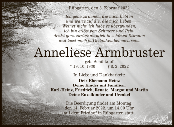 Anzeige von Anneliese Armbrust von Reutlinger General-Anzeiger