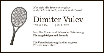 Anzeige von Dimiter Vulev von Reutlinger General-Anzeiger