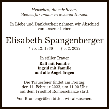 Anzeige von Elisabeth Spangenberger von Reutlinger General-Anzeiger