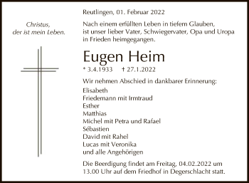 Anzeige von Eugen Heim von Reutlinger General-Anzeiger