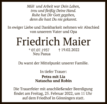 Anzeige von Friedrich Maier von Reutlinger General-Anzeiger