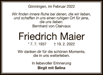 Anzeige von Friedrich Maier von Reutlinger General-Anzeiger