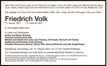 Anzeige von Friedrich Volk von Reutlinger General-Anzeiger
