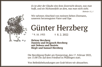 Anzeige von Günter Herzberg von Reutlinger General-Anzeiger