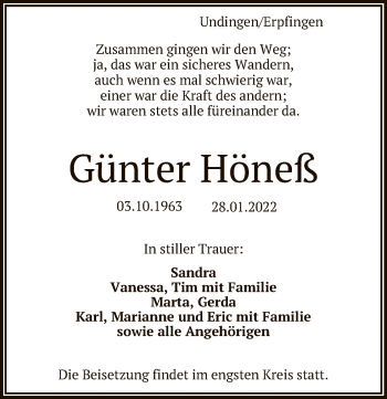 Anzeige von Günter Höneß von Reutlinger General-Anzeiger