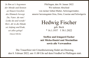 Anzeige von Hedwig Fischer von Reutlinger General-Anzeiger