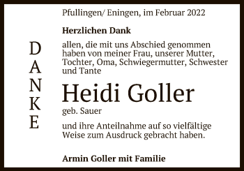 Anzeige von Heidi Goller von Reutlinger General-Anzeiger