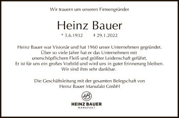 Anzeige von Heinz Bauer von Reutlinger General-Anzeiger