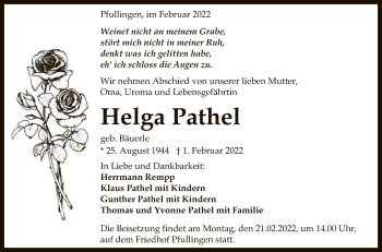 Anzeige von Helga Pathel von Reutlinger General-Anzeiger