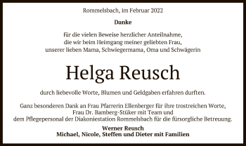 Anzeige von Helga Reusch von Reutlinger General-Anzeiger