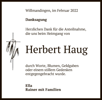 Anzeige von Herbert Haug von Reutlinger General-Anzeiger