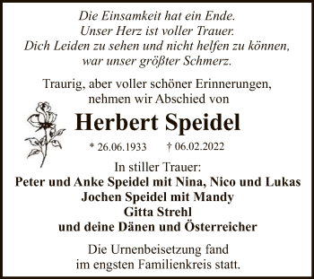 Anzeige von Herbert Speidel von Reutlinger General-Anzeiger